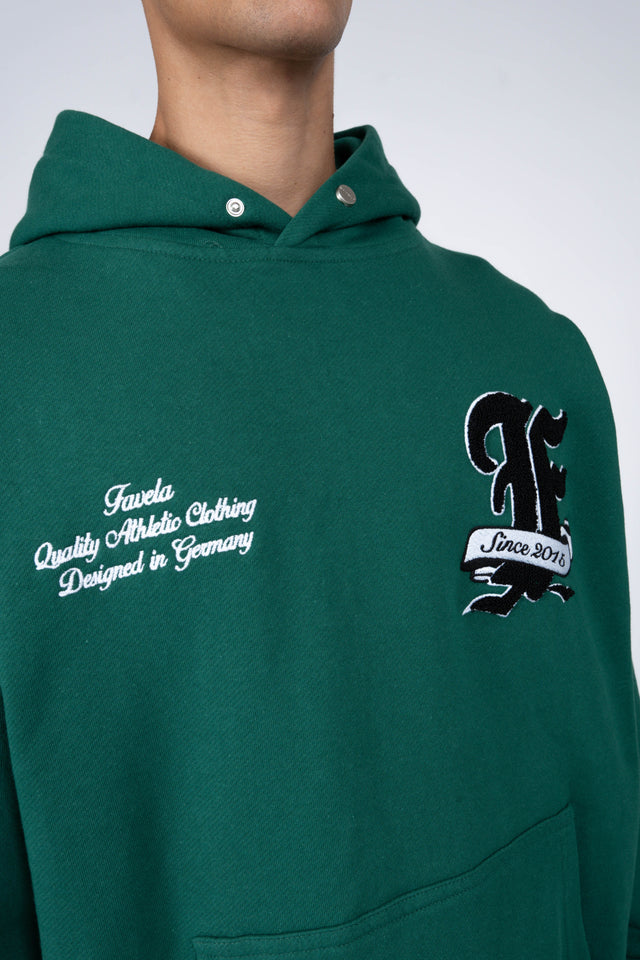 F TERRY FOREST GREEN SNAP BUTTON HOODIE 