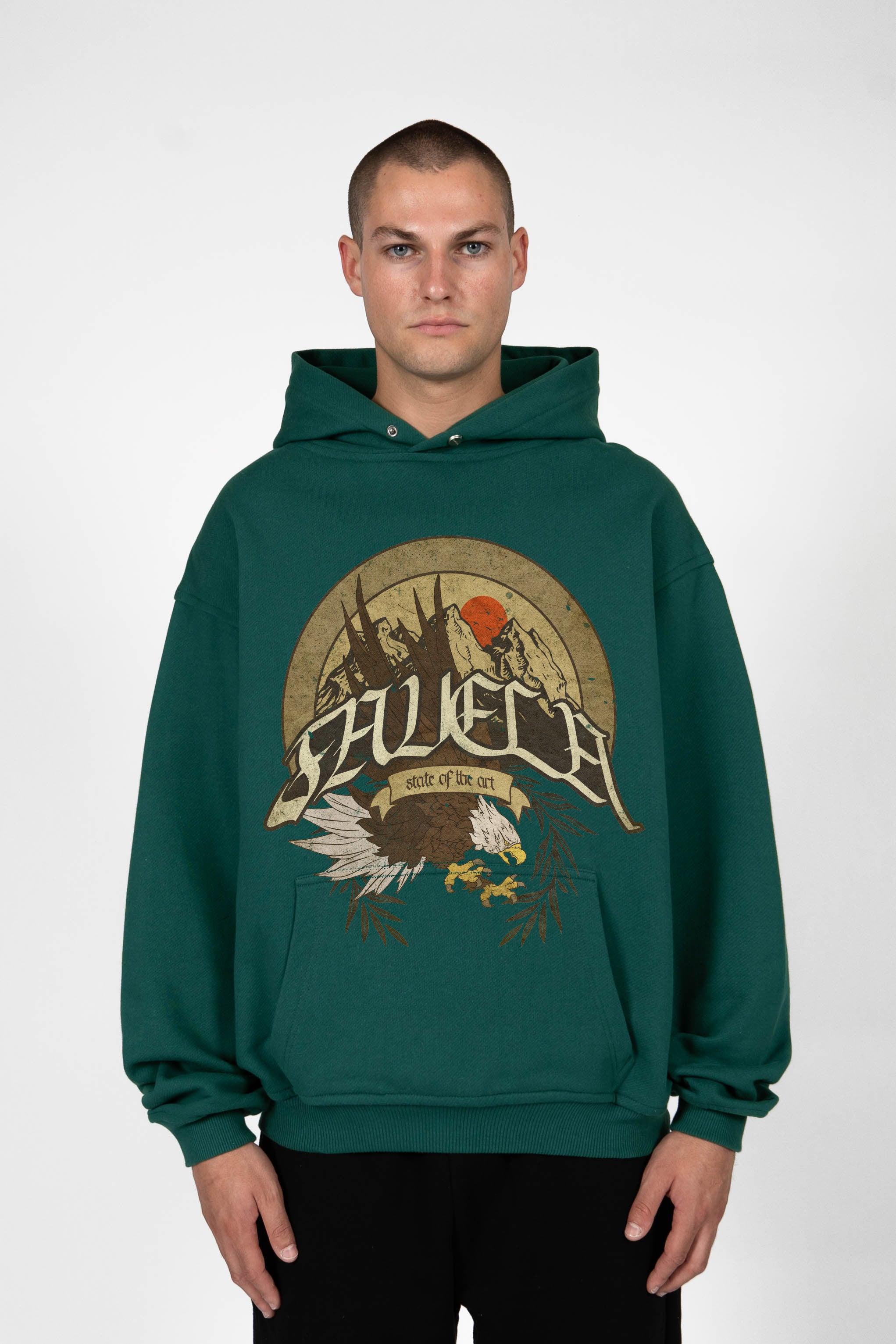 MOUNTAIN FOREST GREEN SNAP BUTTON HOODIE